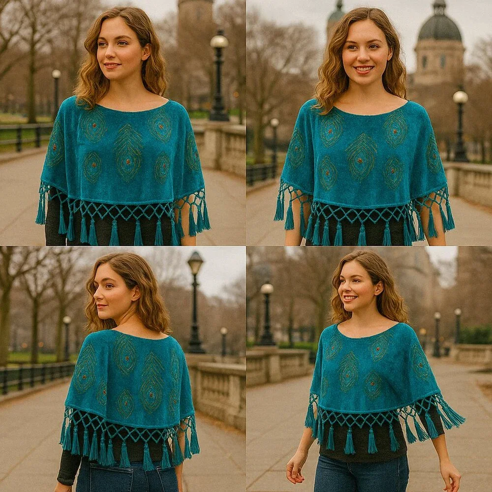 Vintage FST USA Silk & Rayon Peacock Embroidered Shawl – Boho Luxe Evening Wrap